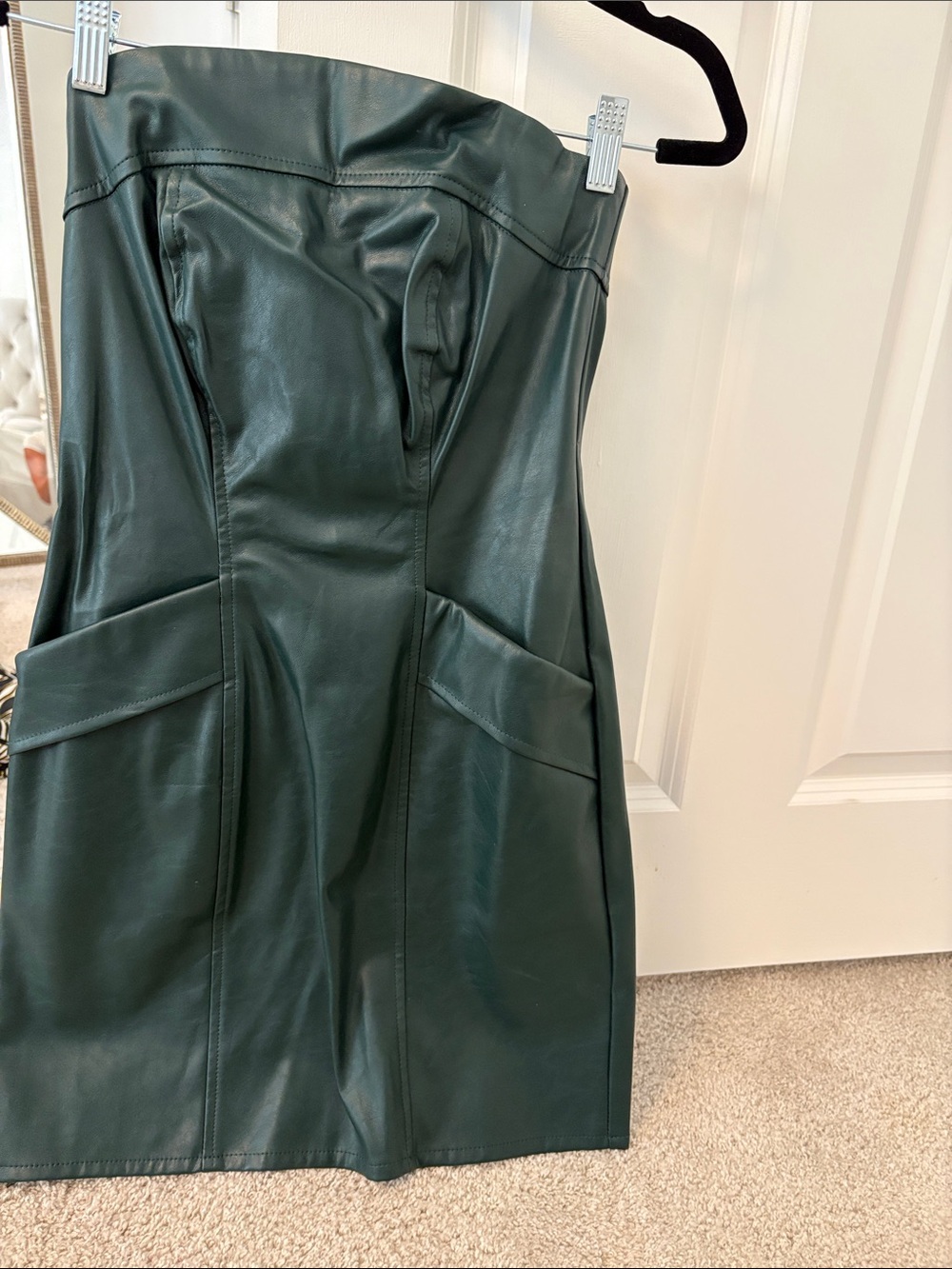 Kendall & Kylie Strapless Dark Green Faux Leather Dress